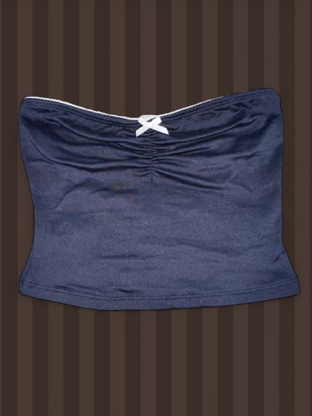 Navy Strapless Tube Top with Front Bow